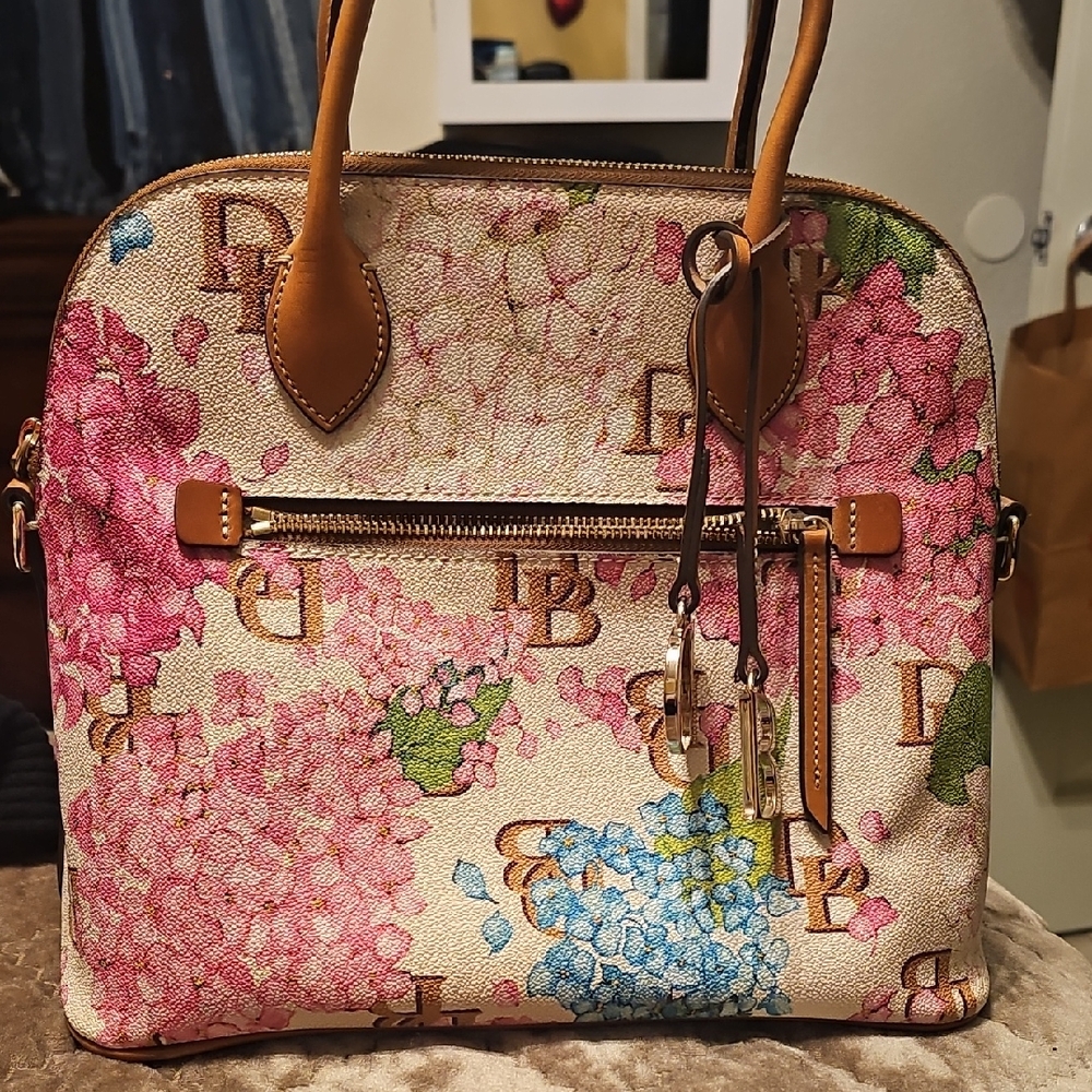 Dooney & Bourke Floral Dome Satchel — Pink, Blue & Tan Accents